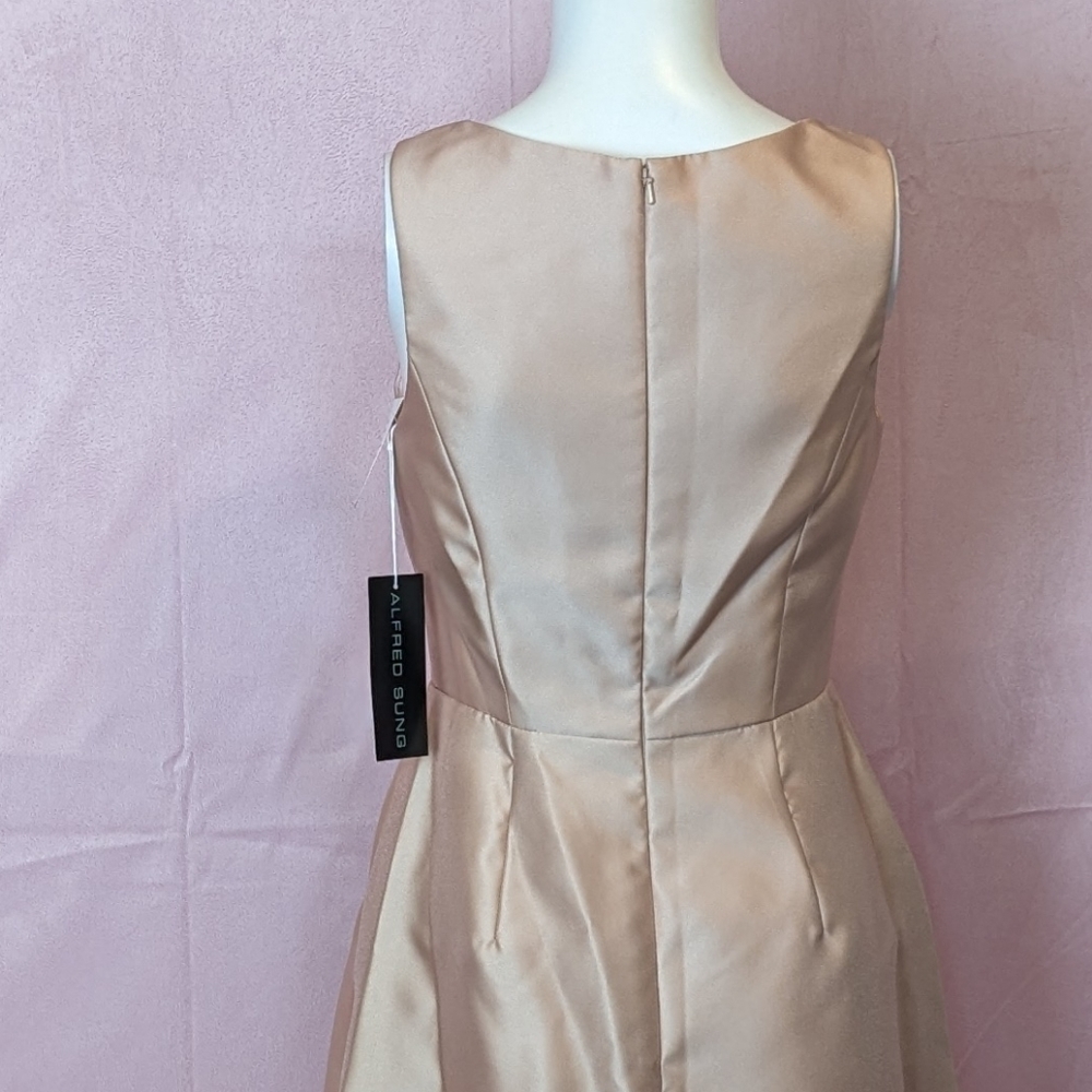 Alfred Sung Sateen Twill Sleeveless Bridesmaid Dress with Pockets Toasted Sugar - Picture 5 of 11